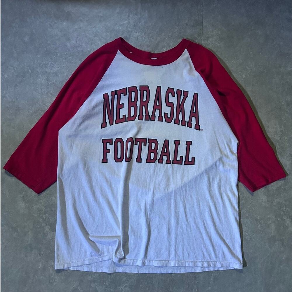 90's Vintage Nebraska Cornhuskers Football White 3/4 Sleeve Shirt -XL